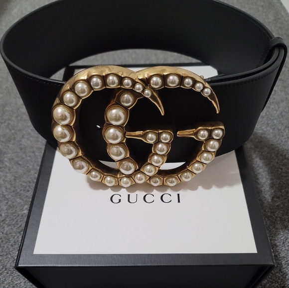🌟Host pick🌟Authentic Gucci wide leather belt with Double G pearl - Picture 4 of 16